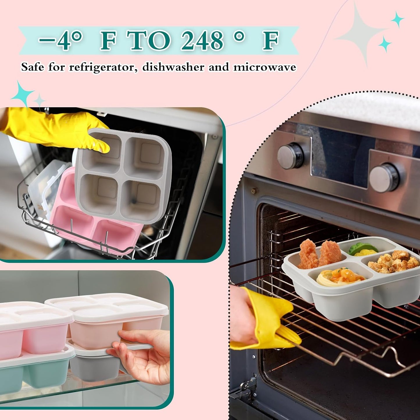Honeydak 10 Pack Bento Snack Containers 4 Compartment Snack Boxes Reusable Containers with Lids Divided Meal Prep Lunch Food Storage Box for School Work Travel