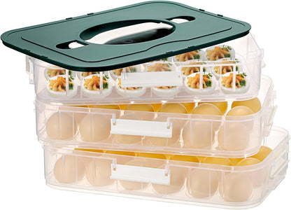 BTSKY Deviled Egg Platter with Lid, 3-Layer 54 Slots Deviled Eggs Carrier, Clear Portable Egg Holder for Fridge Reusable Deviled Eggs Tray Carton Box for Easter and Party Favor (3-Layer, Orange)