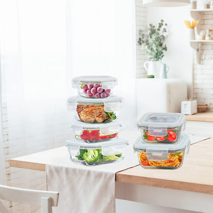 Glass Food Storage Containers with Lids Airtight 6 Pack, Glass Storage Containers with Lids for Food, Not Easy Broken & Leak Proof, Oven/Dishwasher Safe, Blue