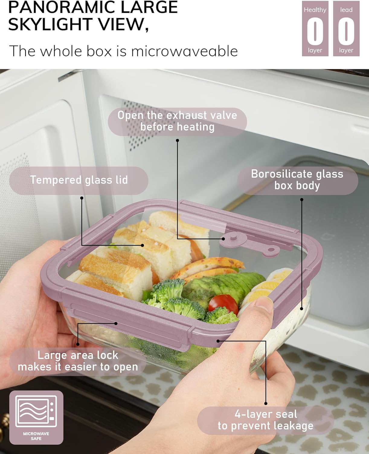 5-Pack Borosilicate Glass Containers with Tempered Lids, 35.2oz/4.4 Cup Airtight Meal Prep Set, Microwave/Freezer Safe (Gray)