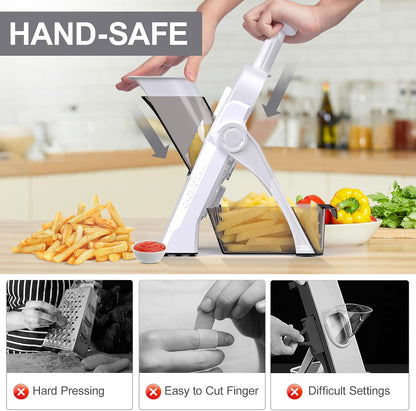 Safe Mandoline Slicer for Kitchen, Meal Prep,Potato Slicer, Adjustable/Easy to Clean/Storage, Kitchen Chopping Artifact,French Fry Cutter,Paring Knife/Cleaning Brush (only Slice, Black Knight)