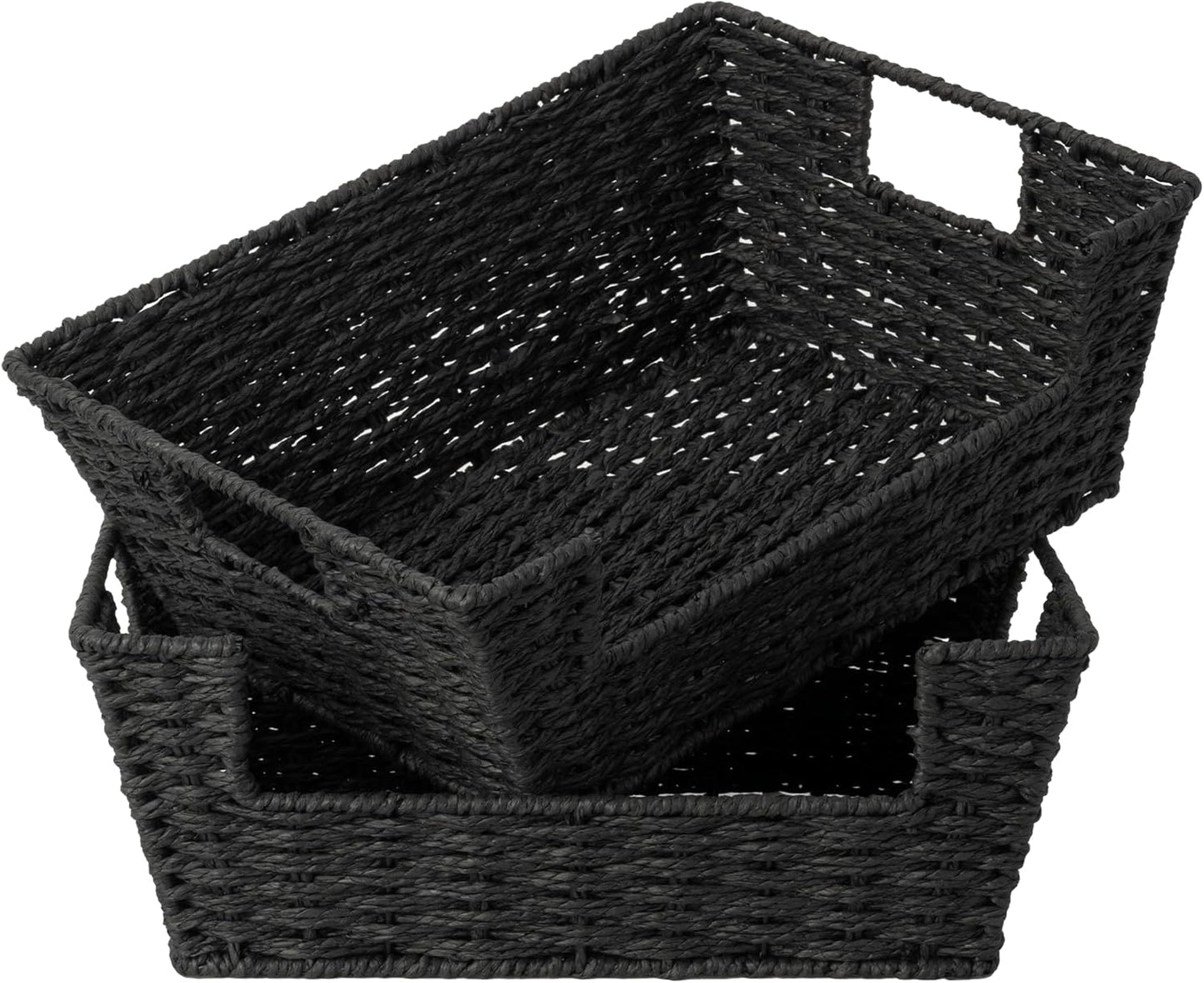 StorageWorks Water Hyacinth Baskets for Organizing with Built-in Handles, Stackable Wicker Pantry Baskets for Shelf, Pantry Organizers and Storage for Shelves,2-Pack