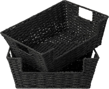 StorageWorks Water Hyacinth Baskets for Organizing with Built-in Handles, Stackable Wicker Pantry Baskets for Shelf, Pantry Organizers and Storage for Shelves,2-Pack