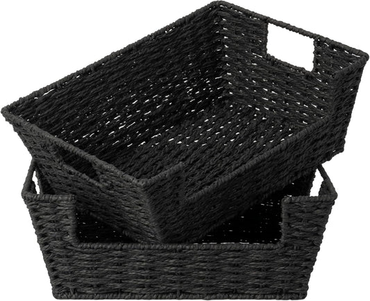 StorageWorks Water Hyacinth Baskets for Organizing with Built-in Handles, Stackable Wicker Pantry Baskets for Shelf, Pantry Organizers and Storage for Shelves,2-Pack