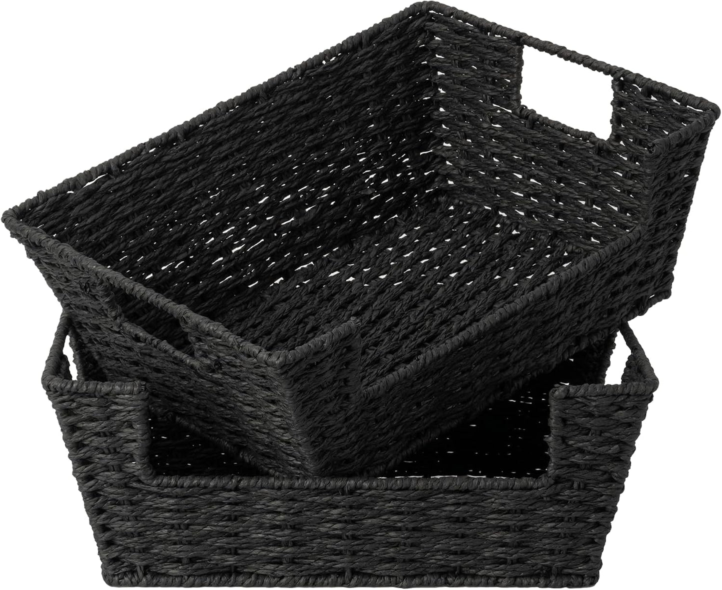 StorageWorks Round Paper Rope Woven Basket for Pantry Organizers and Storage, Stackable Pantry Storage Baskets for Shelves, Brown, 2-Pack