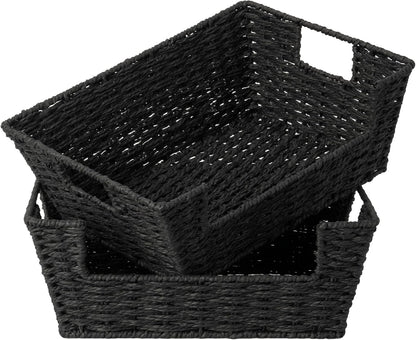 StorageWorks Round Paper Rope Woven Basket for Pantry Organizers and Storage, Stackable Pantry Storage Baskets for Shelves, Brown, 2-Pack