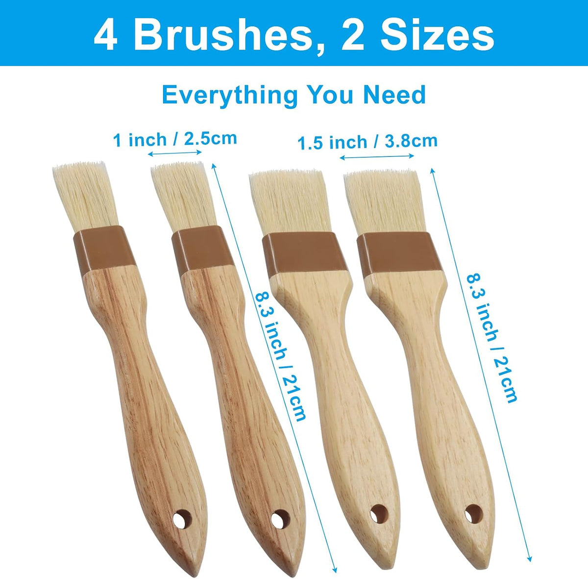 LALOFE Pastry Brush Natural Bristle Set, 1 & 1.5 Inch