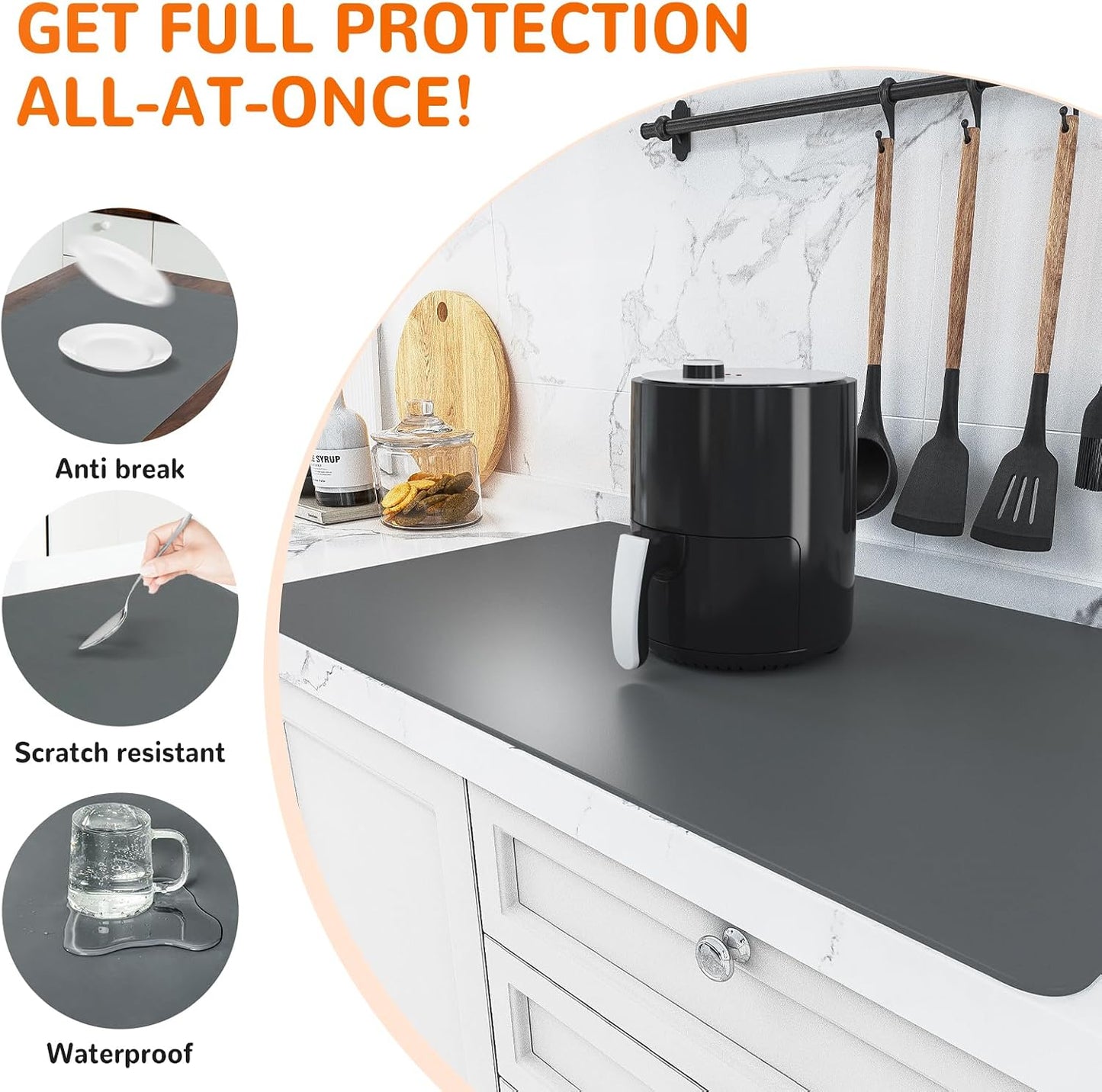 Warome Silicone Mat,78.7”x 23.6” Heat Resistant Mats for Countertop,Extra Large Countertop Protector Mat, Multi-functional Cuttable Kitchen Counter Mat, Silicone Mats for Kitchen Counter/Crafts- Grey
