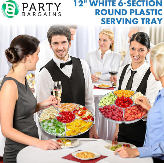 PARTY BARGAINS 12" Round Plastic Serving Tray, 6-Sections, Clear, Pack of 1