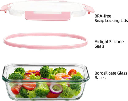 Glass Food Storage Containers 10 Pack - 22Oz Meal Prep Container Set with Lid, Airtight Snap Lock, Microwave Freezer Oven Dishwasher Safe, Lunch Box for Work, Grey