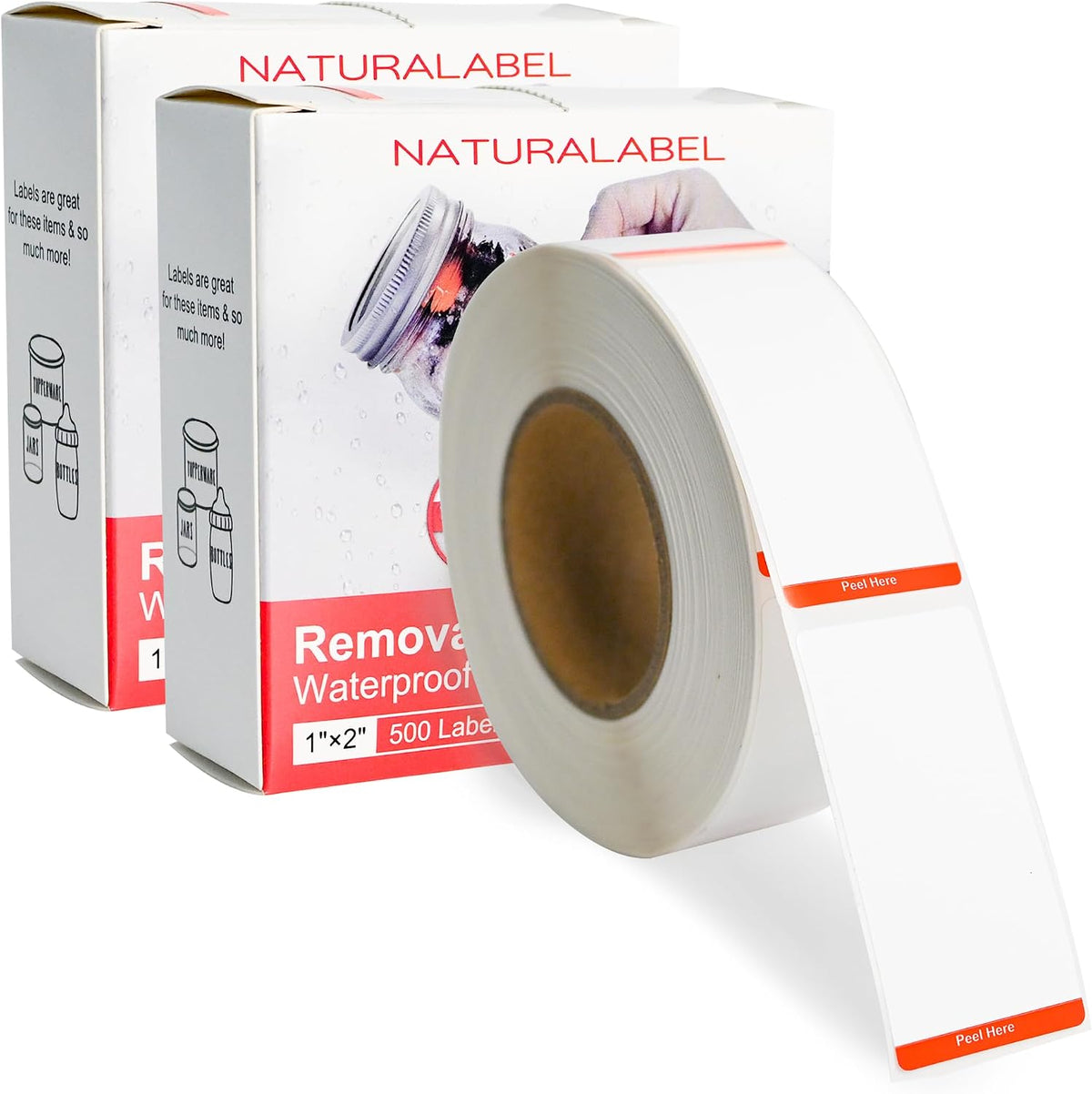 NATURALABEL 500 PCS Blank Removable Freezer Labels with Dispenser - 1" x 2" Food Labels for Meal Prep Containers, Easy Peel-Off Design, No Residue