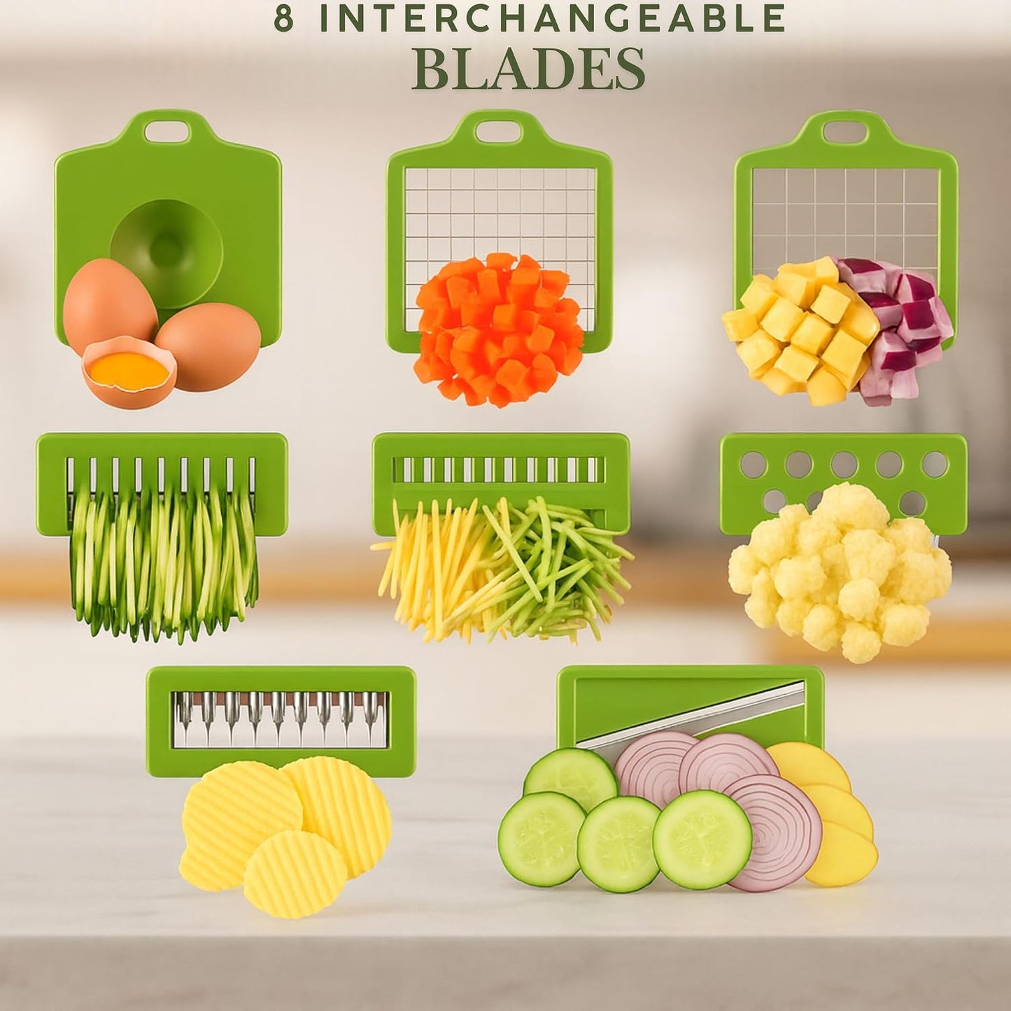 Vegetable Chopper & Mandoline Slicer – 14-in-1 Food Chopper, Vegetable Cutter, Dicer & Kitchen Slicer with 8 Stainless Steel Blades, Onion Chopper, Non-Slip Base & Safety Hand Guard by Zôco Smart