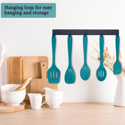 E-far 10 Pieces Silicone Cooking Utensils Set, Heat Resistant Kitchen Utensil Set for Nonstick Cookware, Kitchen Cooking Tools with Spatula, Spoon, Slotted Turner, Non-Toxic & Dishwasher Safe (Khaki)
