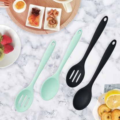 Premium 4-Piece Silicone Cooking Spoon Set - Heat-Resistant, Dishwasher Safe Kitchen Utensils for Baking & Stirring