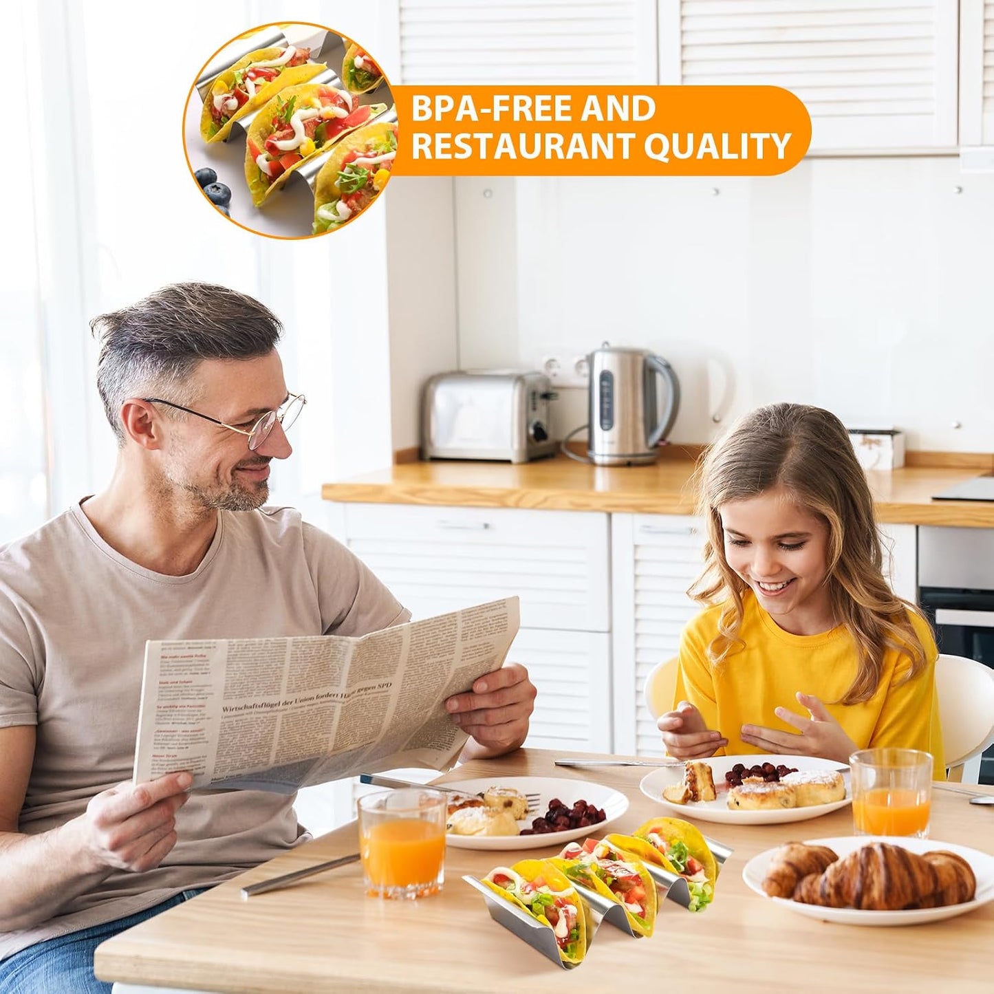 Taco Holder 6 Packs - Health Material Stainless Steel Taco Holders set of 6, Oven & Dishwasher & Grill Safe Taco Shell Tray, Each Metal Taco Stands for 3 Tacos, Stylish Taco Rack with Handles
