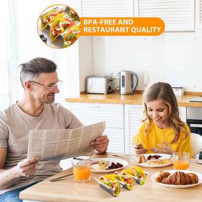 Taco Holder 6 Packs - Health Material Stainless Steel Taco Holders set of 6, Oven & Dishwasher & Grill Safe Taco Shell Tray, Each Metal Taco Stands for 3 Tacos, Stylish Taco Rack with Handles