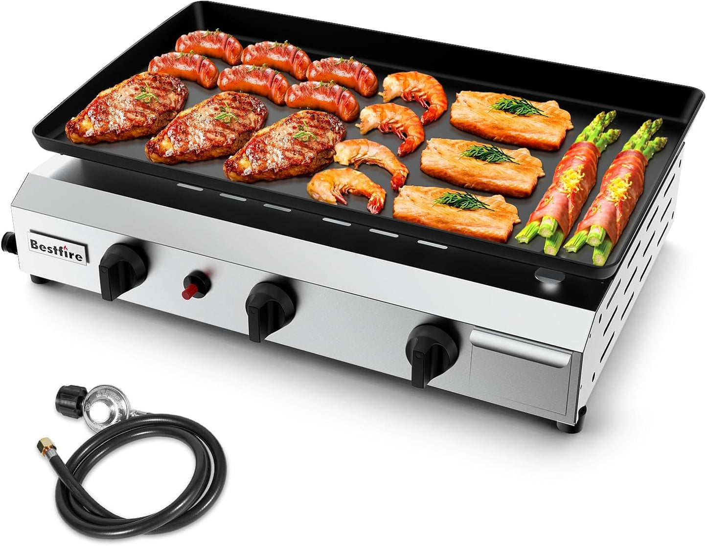 Bestfire Dual Fuel Propane Gas Charcoal Grill Combo Black Dual Lids, Flat Top Grill With 2 Side Shelves for BBQ, Outdoor and Backyard Cooking