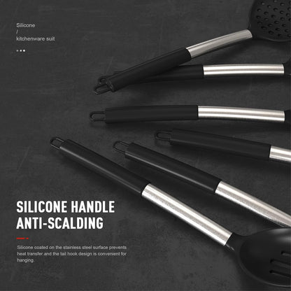 oannao Large Silicone Cooking Utensils Set - Heat Resistant Kitchen Utensils,Turner Tongs,Spatula,Spoon,Brush,Whisk,Stainless Steel Cooking Tool for Nonstick Cookware,Dishwasher Safe (Khaki)