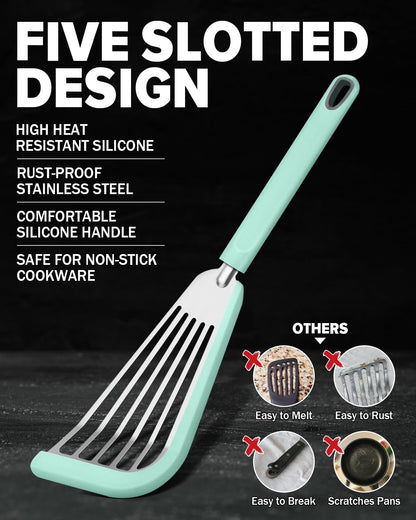 Fish Spatula Turner, Thin Slotted Spatulas for Nonstick Cookware,Silicone Edge Heat Resistant Kitchen Flipper for Fish, Egg, Pancake(Stainless Steel, 2Pack)
