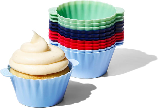 OXO Good Grips Silicone Baking Cups, Pack of 12, Reusable, BPA-Free, Dishwasher Safe, Non-Stick, Food Grade, Cupcake and Muffin Liners (Multicolor 3 oz.)