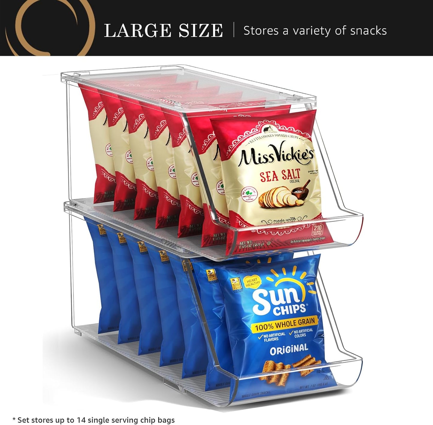 Sorbus Stackable Snack Organizer Bins Open Front – Clear Pantry Storage Bins for Chips, Snacks & Food Pouches – Kitchen Pantry Organizer (4 Pack) | Open Front, Clear, For Chips, Snacks & Food Pouches, Pantry Storage