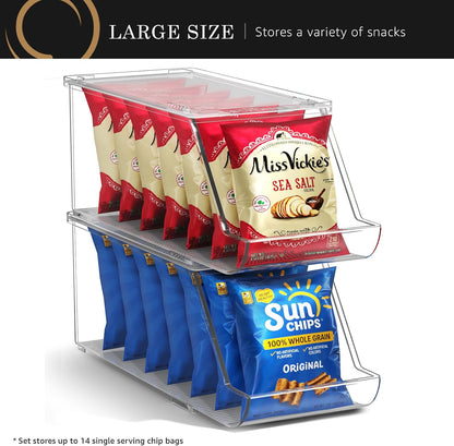 Sorbus Stackable Snack Organizer Bins Open Front – Clear Pantry Storage Bins for Chips, Snacks & Food Pouches – Kitchen Pantry Organizer (4 Pack) | Open Front, Clear, For Chips, Snacks & Food Pouches, Pantry Storage