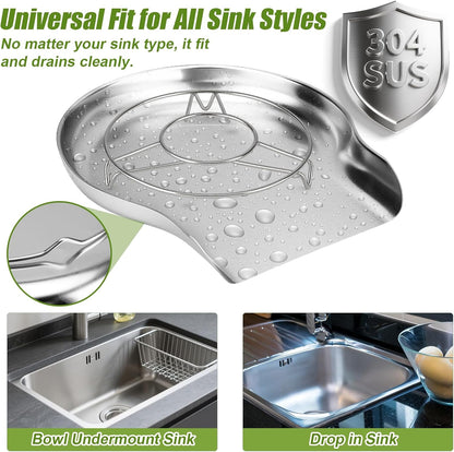 Palksky Stainless Steel Colander Set with Self-Draining Base, 3 Sizes Colanders & Food Strainers for Pasta, Rice, Fruits & Veggies, Metal Colander with Draining Plate for Sink or Countertop
