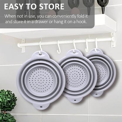 Silicone Collapsible Colander Set of 3, Thickened Foldable Strainers with Stainless Steel Rim, Heat-Resistant for Pasta, Washing Fruit, Vegetable Storage, Dishwasher Safe, BPA Free