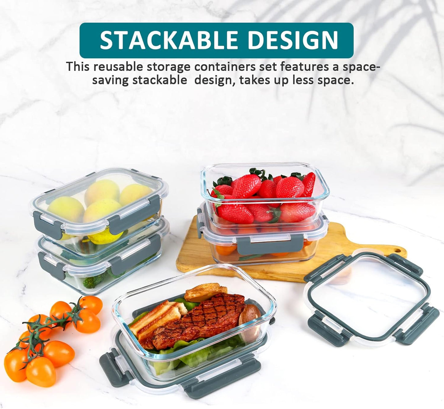 M MCIRCO 67.4oz(8.3 cup), 33.8oz(4.2 cup)& 18.6oz(2.1 cup) Extra Large Glass Food Storage Containers Set with Lids, 6 Pack Airtight Glass Storage Container for Microwave,Oven,Freezer Dishwasher
