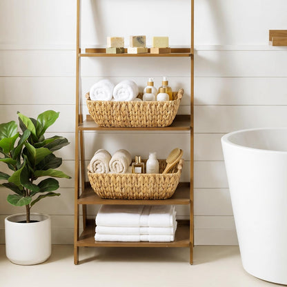 StorageWorks Hand-Woven Storage Baskets with Wooden Handles, Water Hyacinth Wicker Baskets for Organizing, 2 Pack