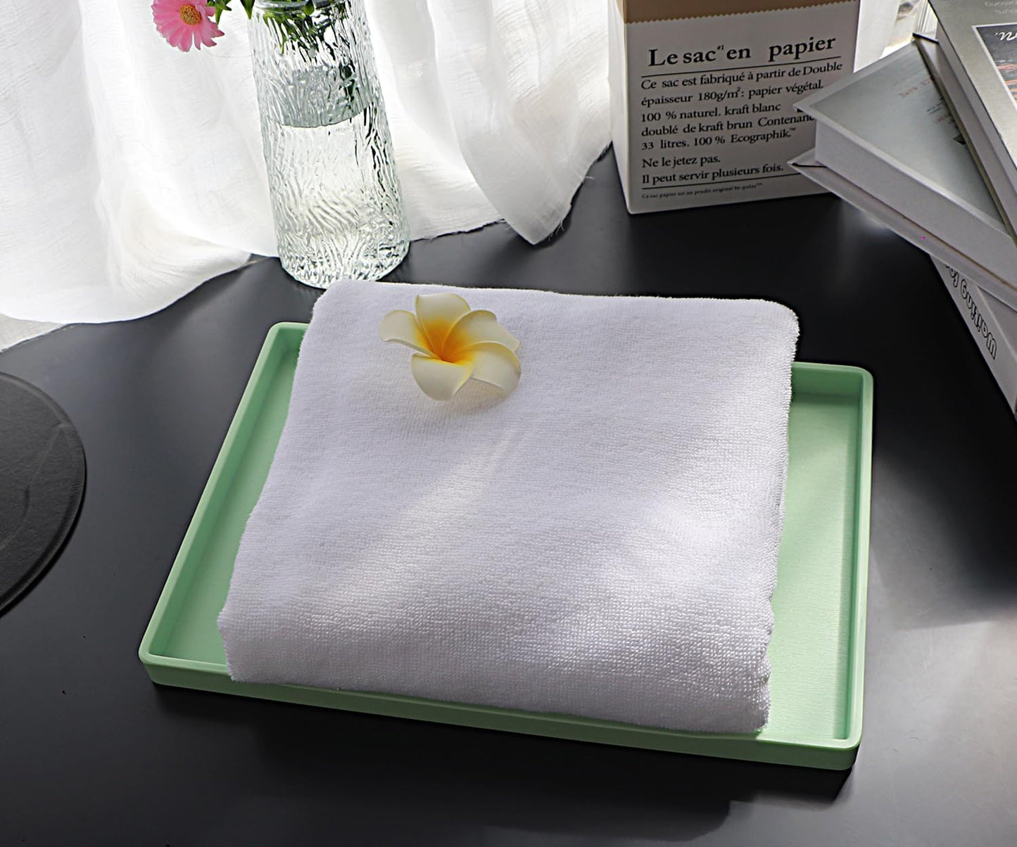 White Serving Tray (13.5 x 9.6 inch) for Serving Accessory, Elegant & Stackable Plastic Tray for Spa, Coffee, Drinks, Tea, Bar, Party, Seasoning, Perfume and Display Use.