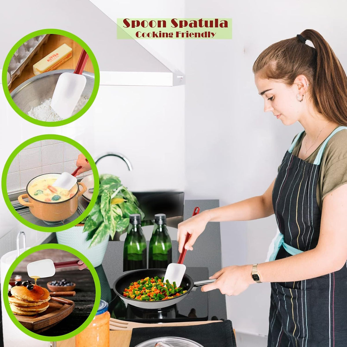 3 PCS Commercial Grade Heat Resistant Silicone Spatulas, 9.5-Inch Rubber Spatulas for Baking, Nonstick & BPA-Free