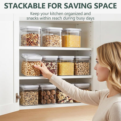 WRINGKIT Set of 4 Airtight Food Storage Containers, 0.58 Qt Small Cereal Snacks Container with Lids, Leak Proof Stackable Flour Sugar Canisters for Pantry, Spices, Candy, One Button Opening, 550ml