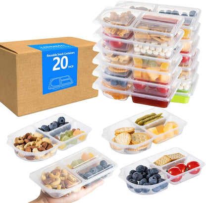 TAIHUIMY 9oz Reusable Snack Containers with Lids for Kid, New 3 Compartment Large Capacity Condiment Portion Control Meal Prep Containers for School lunch, Go out Travel, Party (10, 9, ounces)