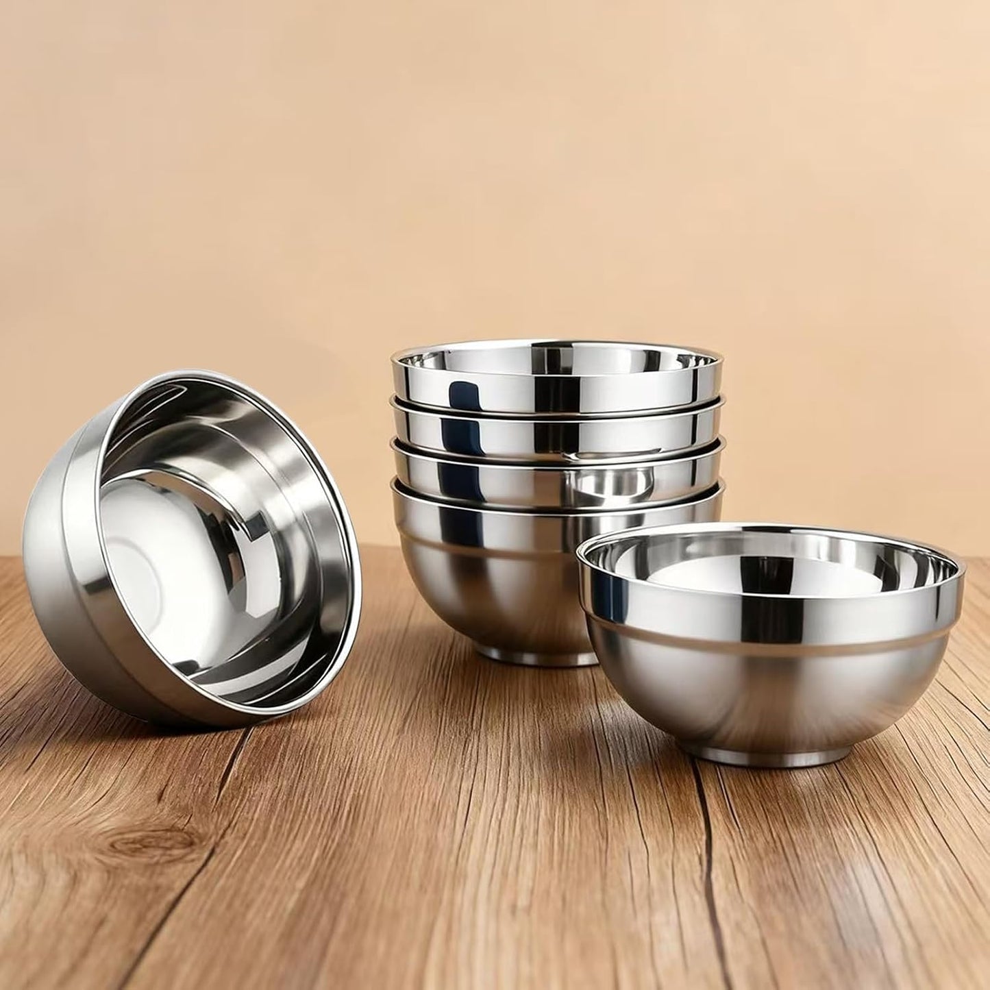Stainless Steel Bowl Set: 500 ml Cereal Bowl, Set of 10 with Gift Box Included. Double Walled Insulated & Dishwasher Safe, Durable Deep Soup Bowl, Suitable for Home Kitchen & Child (Silver)