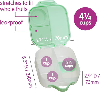 b.box Mini Lunch Box 2-Pack, Leak Proof Bento Box for Kids, 3 Compartment Snack Containers Ages 3+, Lunchbox for Daycare + School, Dishwasher Safe, BPA-Free, PFAS-Free, 4.25 Cup - Blue + Green