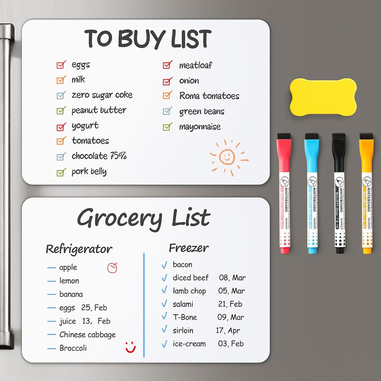 2 PCS Magnetic Dry Erase Whiteboard for Fridge, 14"x11" Reuasble & Erasable White Board Sheet for Refrigerator, Freezer - Smooth & Flexible Magnet Blank Notepad for Home, Kitchen Organizer and Planner
