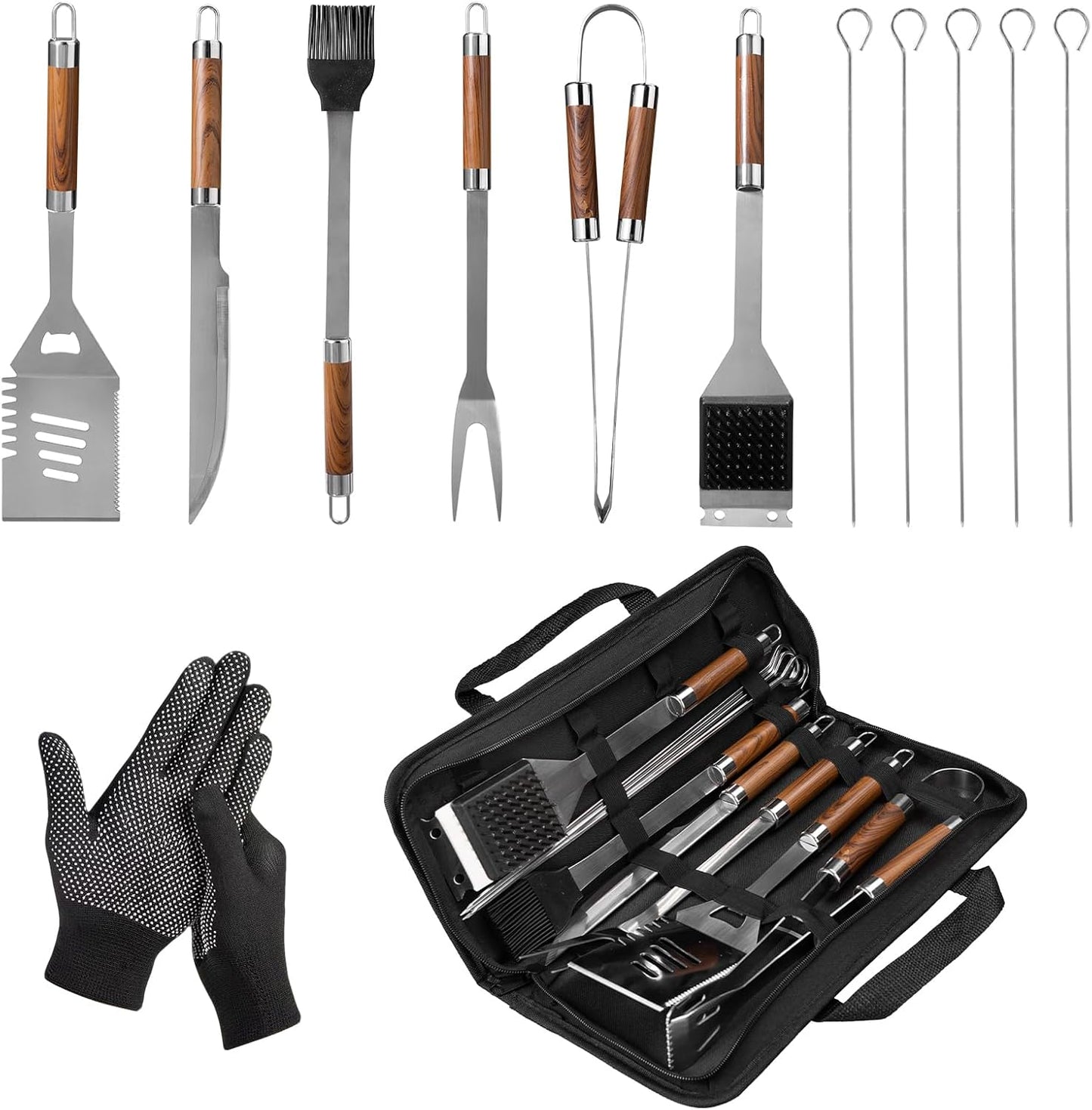 13Pcs Stainless Steel BBQ Grilling Accessories Set, Dad Gifts for Fathers Day Grilling Gifts,Portable Practical Grill Tools Utensils Kit with Storage Bag for Outdoor Grill Camping Backyard