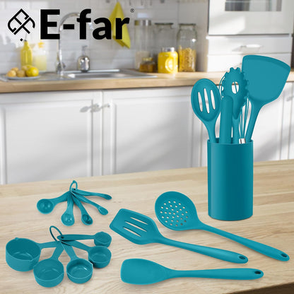 E-far 10 Pieces Silicone Cooking Utensils Set, Heat Resistant Kitchen Utensil Set for Nonstick Cookware, Kitchen Cooking Tools with Spatula, Spoon, Slotted Turner, Non-Toxic & Dishwasher Safe (Khaki)