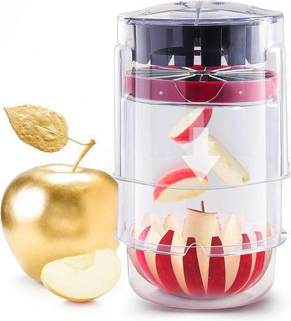 Newness 5.12-Inch Apple Slicer – Extra-Large, Ultra-Safe Stainless Steel Cutter for 8 Perfect Slices, Effortless Cutting, Cuts All the Way Through with Transparent Bowl