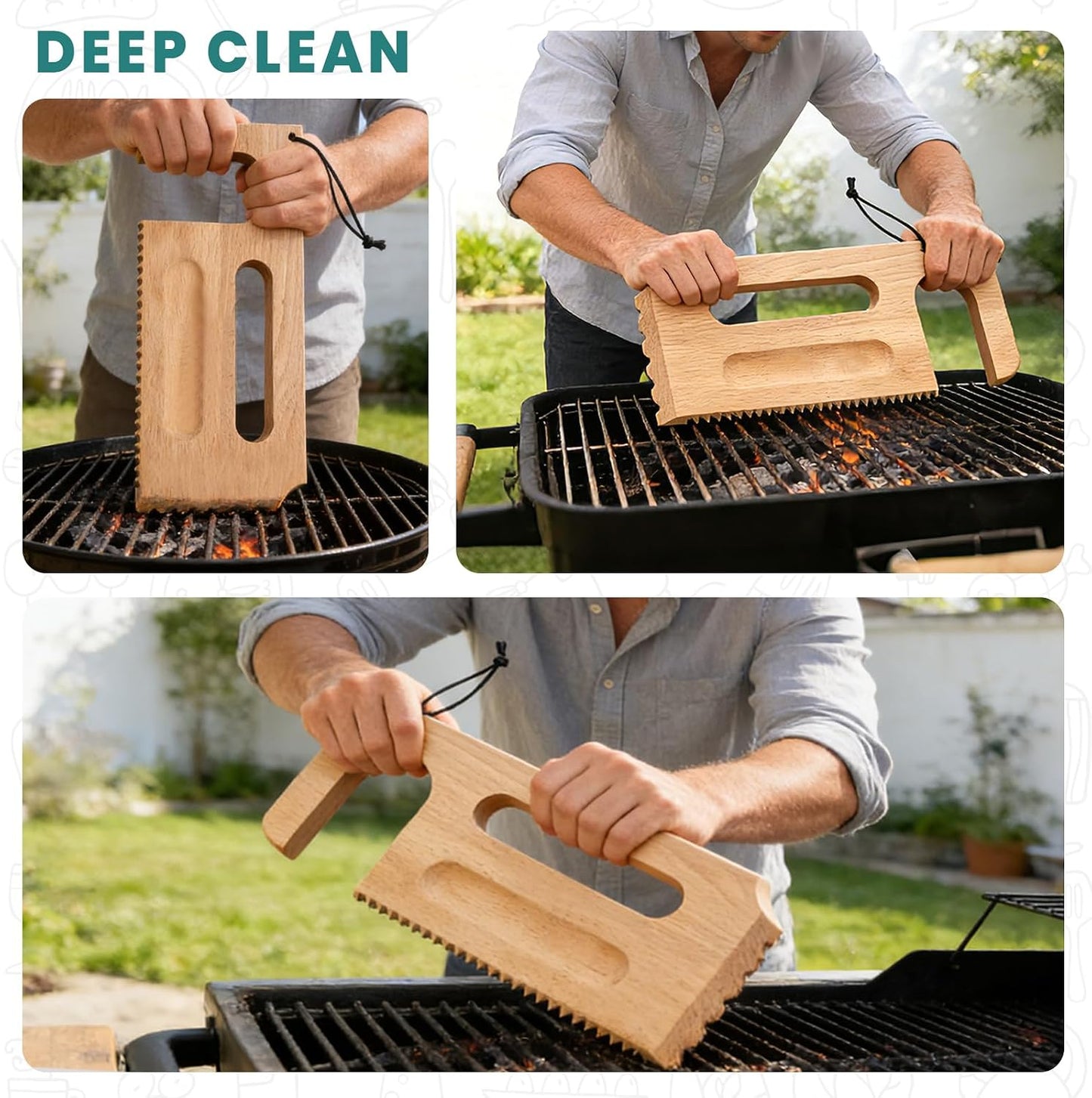 Wooden Grill Scraper, Brush Natural Hardwood BBQ Cleaner, Grill Grate Cleaner for Traeger Grills - Safe Bristle-Free Grill Cleaning Tool with Pro Series, Ironwood, and Timberline Grills