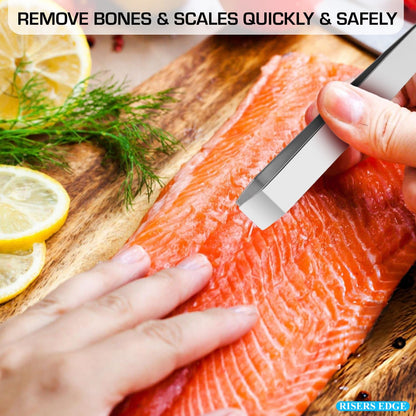 Fish Bone Tweezers, Professional Stainless Steel Fish Bone Remover Tool, Precision Non-Slip Kitchen Tweezers for Salmon, Trout & Seafood, Chef Food Tweezers, Fish Scale Remover