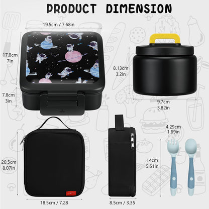 JXXM Bento Lunch Box for Kids With 8oz Soup thermo,Leak-proof Lunch Containers with 5 Compartment,thermo Food Jar and Lunch Bag, Food Containers for School (A-Blue(Extreme Locomotive))