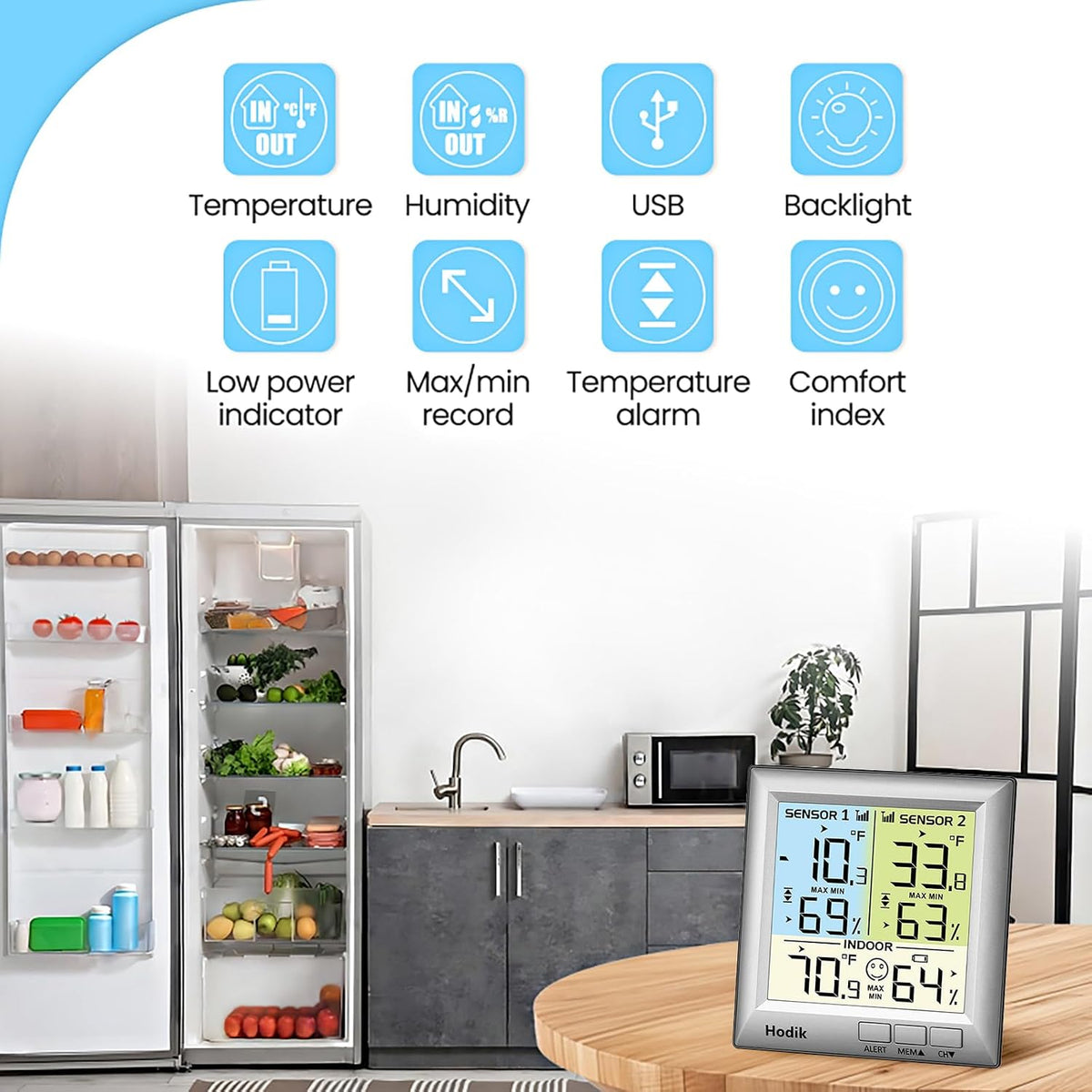 Wireless Fridge Freezer Thermometer with Alarm, 330FT Sensor