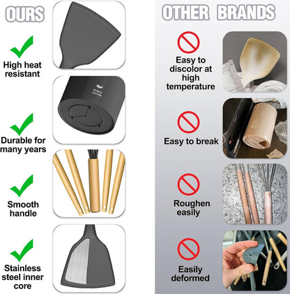 Umite Chef Food Grade Thickened Silicone (Stainless Steel Core) Kitchen Gadgets Tools Set - Kitchen Cooking Utensils Set, Heat Resistant Kitchen Spatula Tools Set