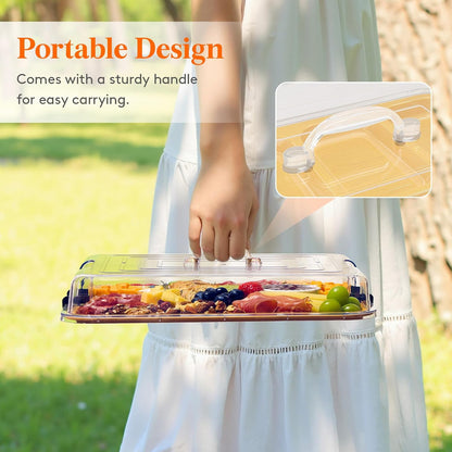 Lifewit 1 Compartment Melamine Charcuterie Board, 11 x 14 Inch Portable Cheese Board with Plastic Lockable Clear Lid, Travel Charcuterie Board Serving Platter with Cover for Snacks, Fruit, Appetizers