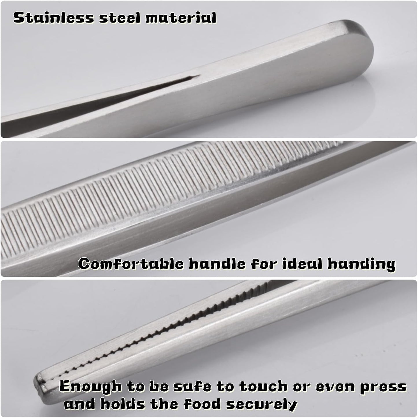 Tweezer Tongs, 12-Inches Stainless Steel Food Cooking Tongs for Kitchen Cooking BBQ Grilling Meat,Set of 2 (Cooking Tweezer 12inch 2p)