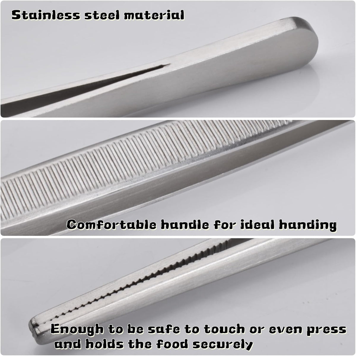 Tweezer Tongs, 12-Inches Stainless Steel Food Cooking Tongs for Kitchen Cooking BBQ Grilling Meat,Set of 2 (Cooking Tweezer 12inch 2p)