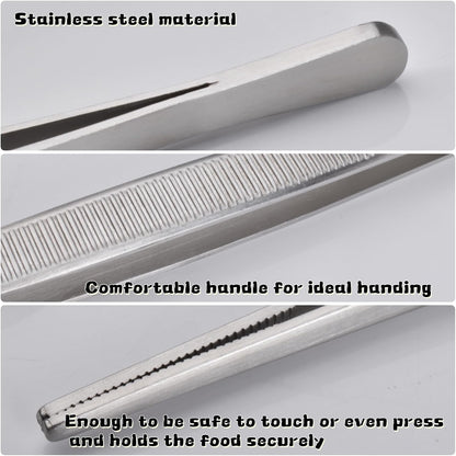 Tweezer Tongs, 12-Inches Stainless Steel Food Cooking Tongs for Kitchen Cooking BBQ Grilling Meat,Set of 2 (Cooking Tweezer 12inch 2p)