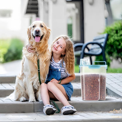 LEAWALK 5-7Lbs Dog Cat Food Storage Container with Upgraded Large Nozzle BPA-free, 4 Snap Seals Plastic Pet Food Storage Containers with Handles are Easy to Clean and Carry